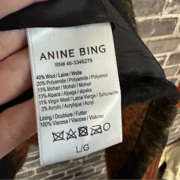 ANINE BING Samone Plaid Trucker Jacket Orange black wool button front coat - Picture 9 of 13